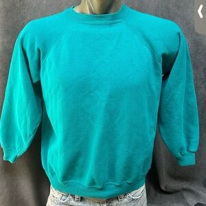 Vintage raglan sleeve sweatshirt Turquoise blank XL